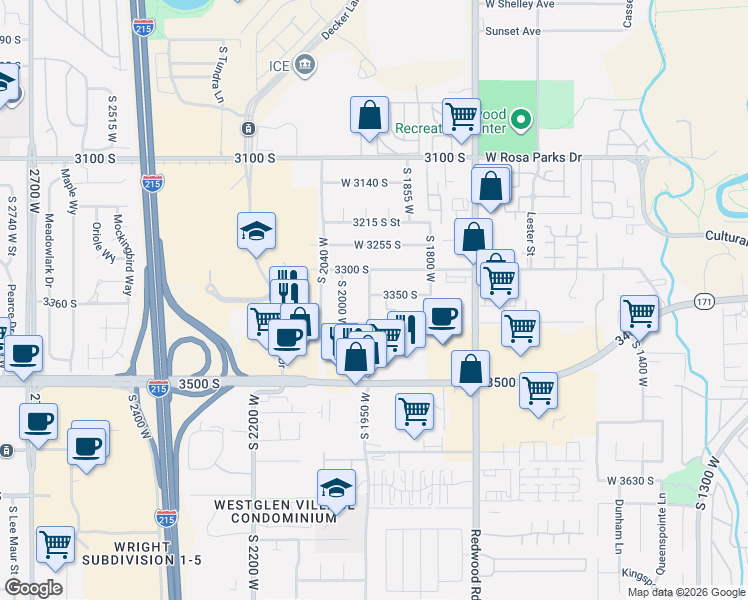 map of restaurants, bars, coffee shops, grocery stores, and more near 3340 South 1940 West in West Valley City