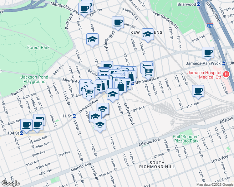 map of restaurants, bars, coffee shops, grocery stores, and more near in Queens