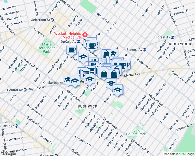map of restaurants, bars, coffee shops, grocery stores, and more near in Brooklyn