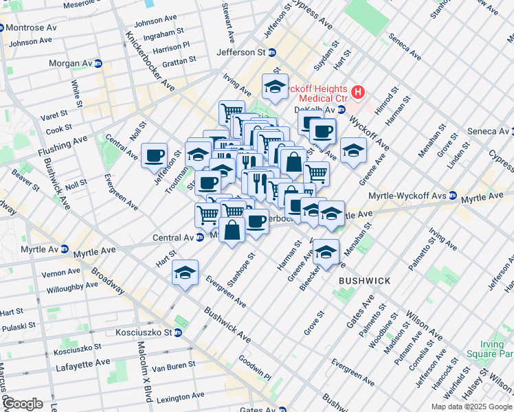 map of restaurants, bars, coffee shops, grocery stores, and more near in Brooklyn