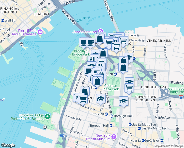 map of restaurants, bars, coffee shops, grocery stores, and more near 65 Hicks Street in Brooklyn