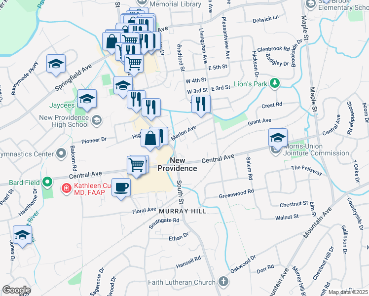 map of restaurants, bars, coffee shops, grocery stores, and more near 6 The Arbors in New Providence