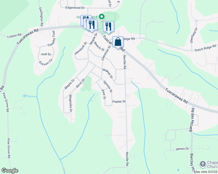 map of restaurants, bars, coffee shops, grocery stores, and more near 309 Spruce Street in Beaver