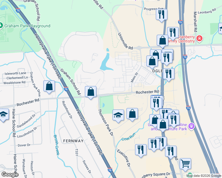 map of restaurants, bars, coffee shops, grocery stores, and more near 217 Collingwood Court in Cranberry Township