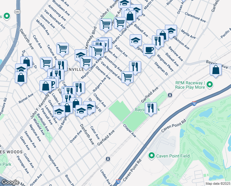 map of restaurants, bars, coffee shops, grocery stores, and more near 48 Wade Street in Jersey City