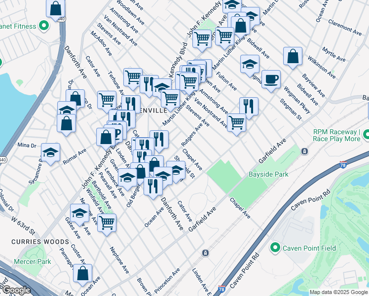 map of restaurants, bars, coffee shops, grocery stores, and more near 61A Rutgers Avenue in Jersey City