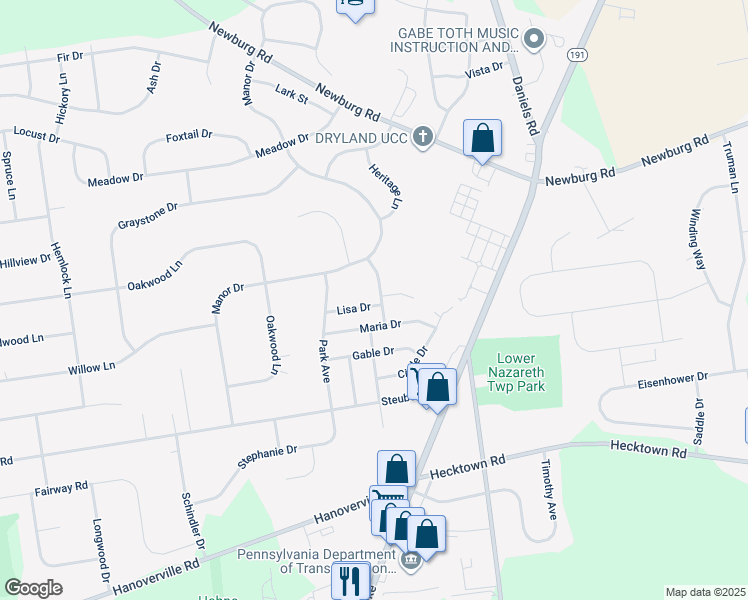 map of restaurants, bars, coffee shops, grocery stores, and more near 4448 Lisa Drive in Bethlehem