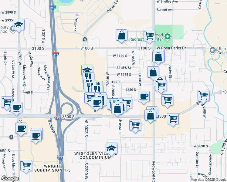 map of restaurants, bars, coffee shops, grocery stores, and more near 2207 South 1070 West in West Valley City