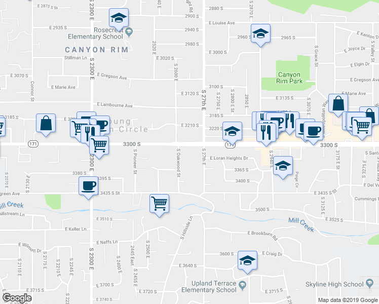map of restaurants, bars, coffee shops, grocery stores, and more near 2660 East 3300 South in Salt Lake City