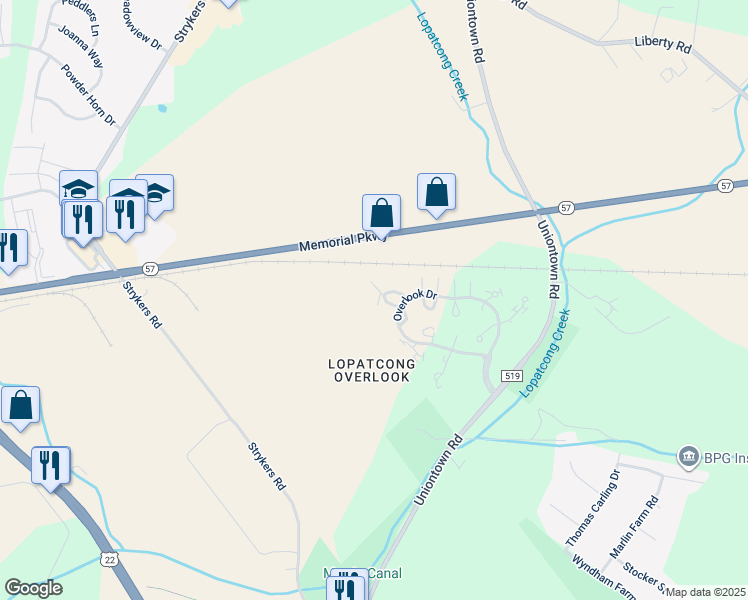 map of restaurants, bars, coffee shops, grocery stores, and more near 810 Honeybrook Circle in Stewartsville