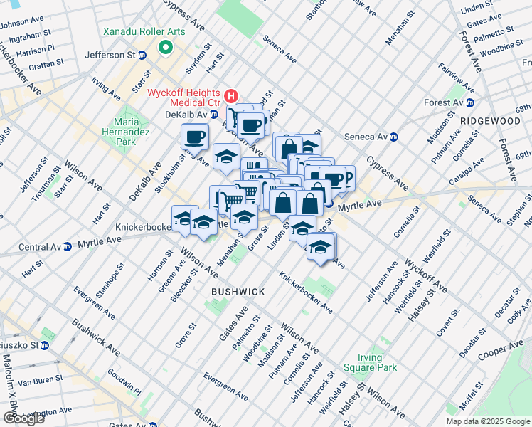 map of restaurants, bars, coffee shops, grocery stores, and more near in Brooklyn