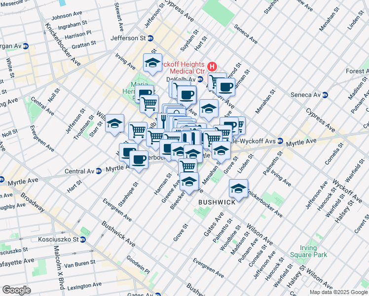 map of restaurants, bars, coffee shops, grocery stores, and more near in Brooklyn