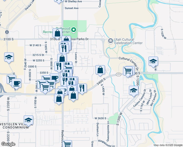 map of restaurants, bars, coffee shops, grocery stores, and more near 1484 3500 South in West Valley City