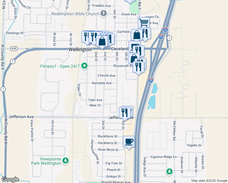 map of restaurants, bars, coffee shops, grocery stores, and more near 3813 Hamilton Avenue in Wellington