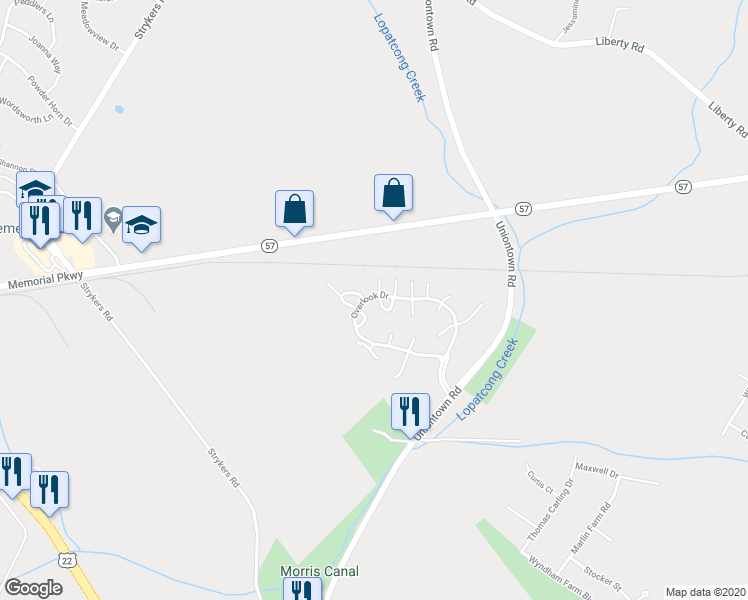 map of restaurants, bars, coffee shops, grocery stores, and more near 701 Brandywine Way in Stewartsville