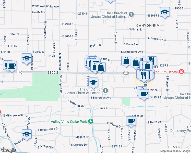 map of restaurants, bars, coffee shops, grocery stores, and more near 2056 Holly Drive in Salt Lake City