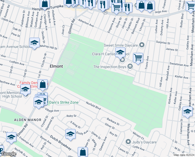 map of restaurants, bars, coffee shops, grocery stores, and more near 292 Jacob Street in Elmont