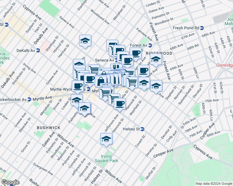 map of restaurants, bars, coffee shops, grocery stores, and more near in Queens