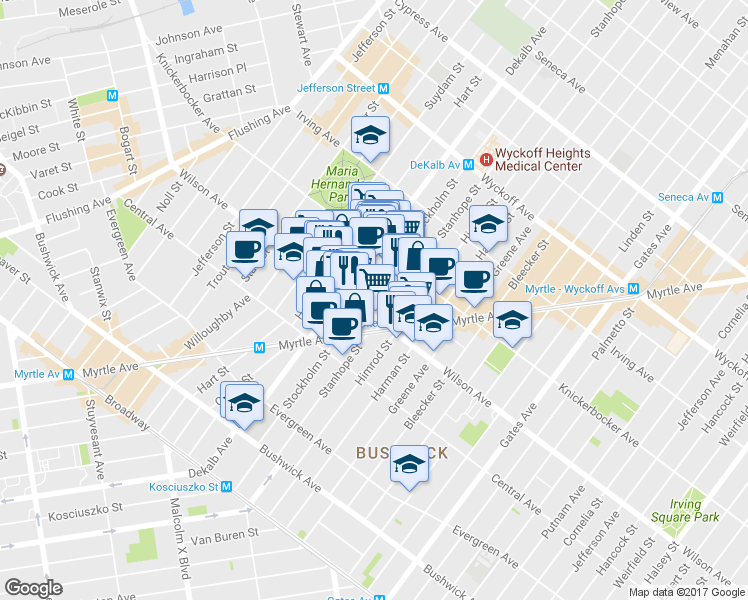 map of restaurants, bars, coffee shops, grocery stores, and more near in Brooklyn
