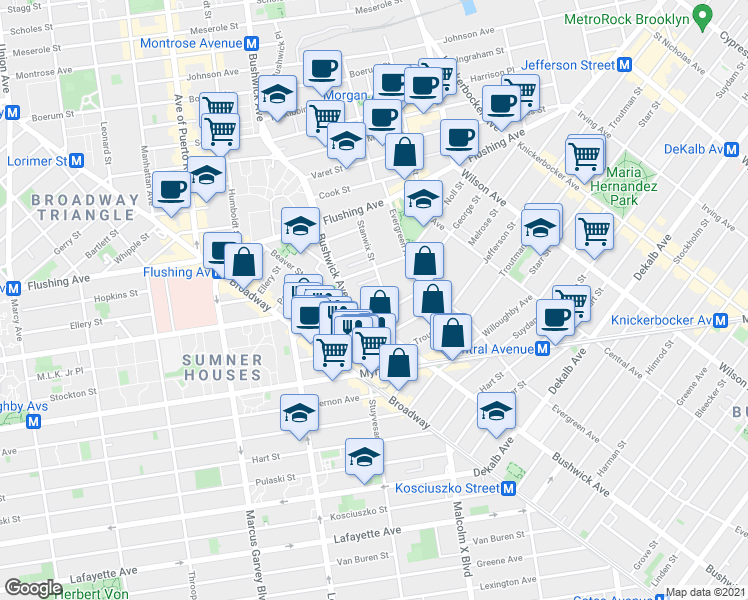 map of restaurants, bars, coffee shops, grocery stores, and more near 6 Renaissance Court in Brooklyn