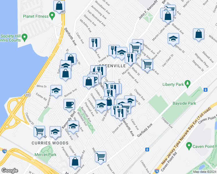 map of restaurants, bars, coffee shops, grocery stores, and more near 277 Old Bergen Road in Jersey City