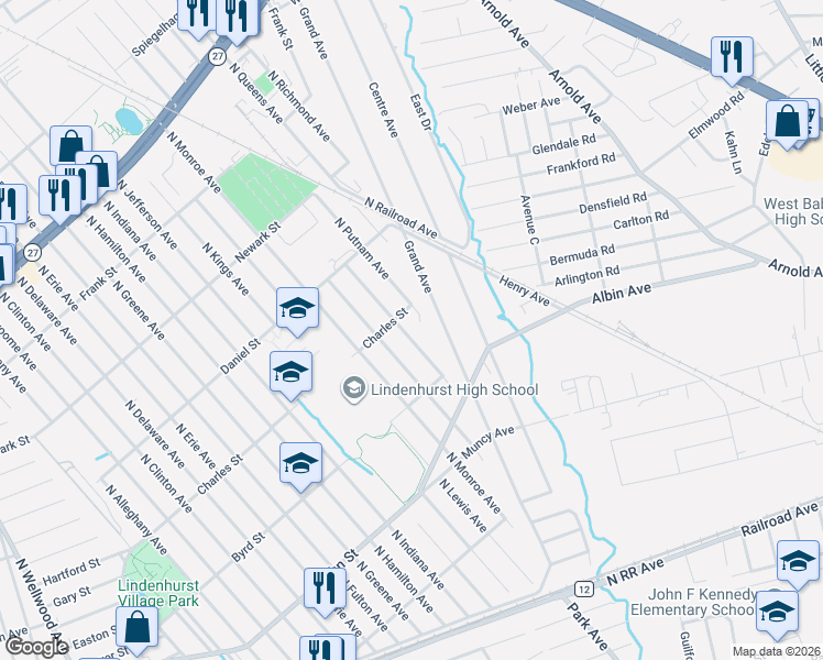 map of restaurants, bars, coffee shops, grocery stores, and more near 361 Charles Street in Lindenhurst