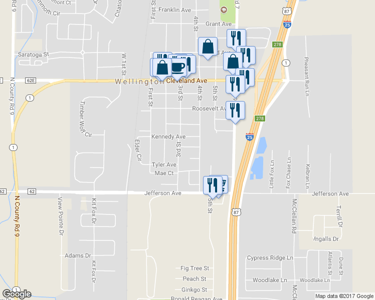 map of restaurants, bars, coffee shops, grocery stores, and more near 3807 Hamilton Avenue in Wellington