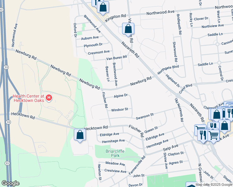 map of restaurants, bars, coffee shops, grocery stores, and more near 35 Alpine Dr in Easton