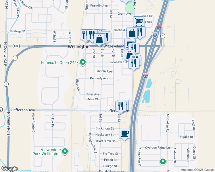 map of restaurants, bars, coffee shops, grocery stores, and more near 3807 Hamilton Avenue in Wellington