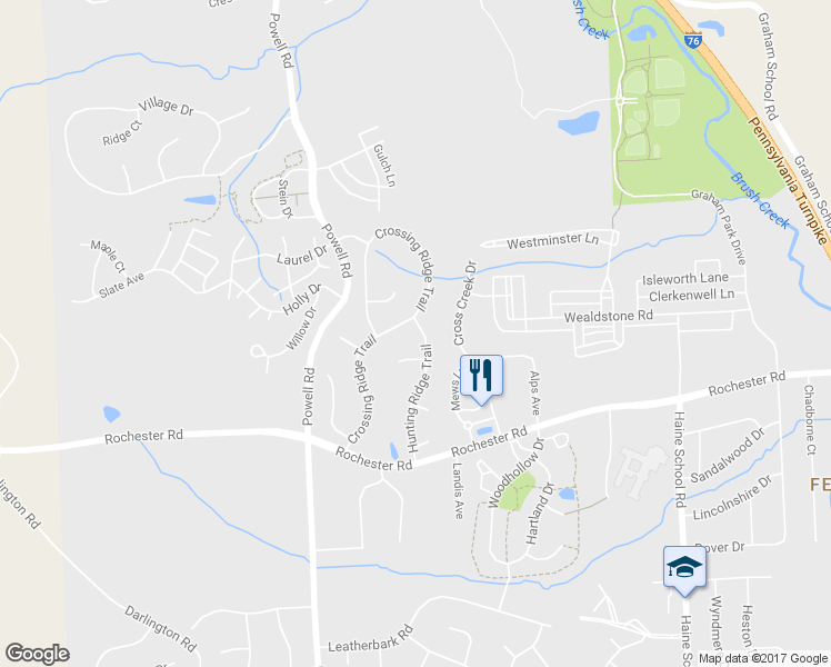 map of restaurants, bars, coffee shops, grocery stores, and more near 229 Hunting Ridge Trail in Cranberry Township