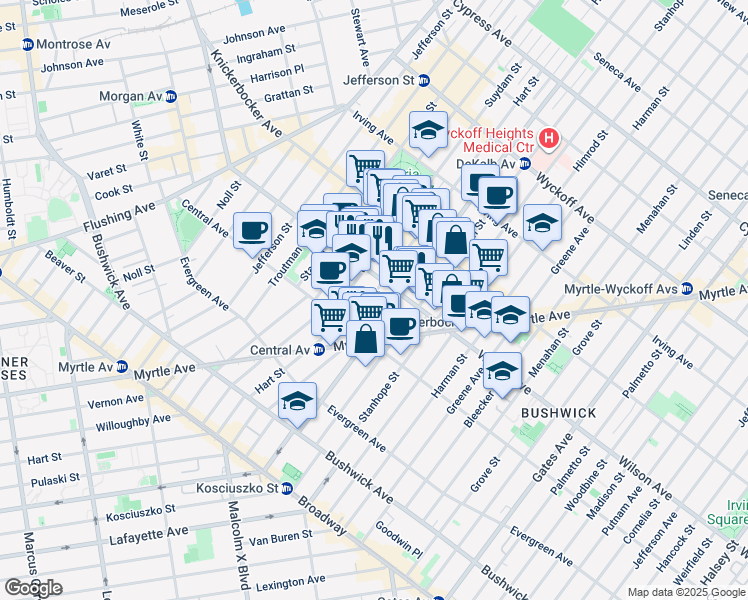 map of restaurants, bars, coffee shops, grocery stores, and more near in Brooklyn
