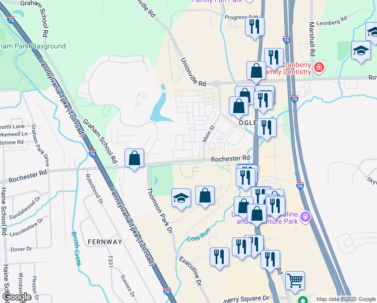 map of restaurants, bars, coffee shops, grocery stores, and more near 311 Parade Street in Cranberry Township