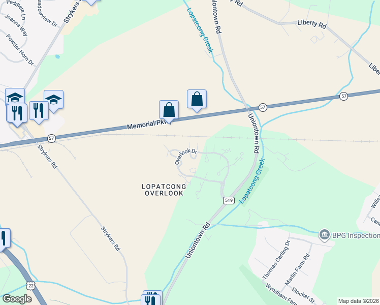map of restaurants, bars, coffee shops, grocery stores, and more near 701 Brandywine Way in Stewartsville