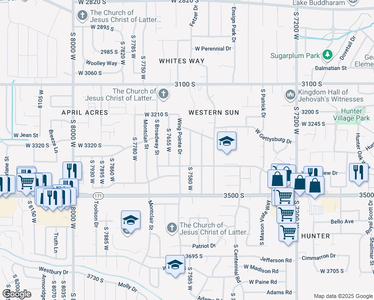 map of restaurants, bars, coffee shops, grocery stores, and more near 3342 South 7580 West in Magna