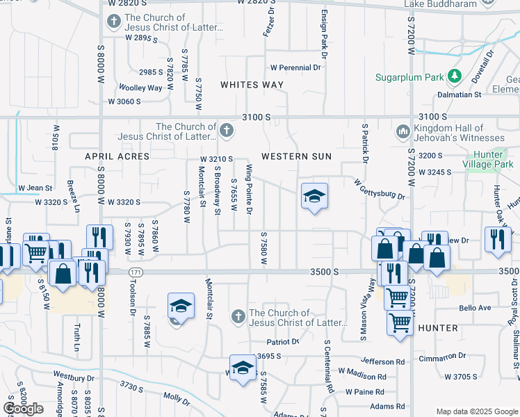 map of restaurants, bars, coffee shops, grocery stores, and more near 3342 South 7580 West in Magna