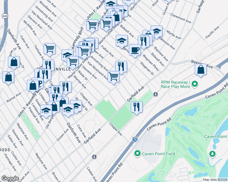 map of restaurants, bars, coffee shops, grocery stores, and more near 369 Ocean Avenue in Jersey City