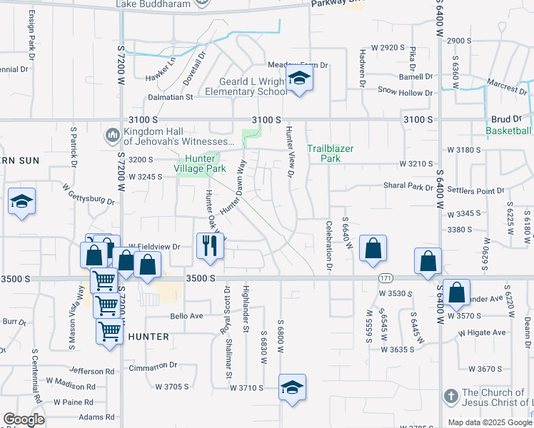 map of restaurants, bars, coffee shops, grocery stores, and more near 3328 Abbey Glen Way in West Valley City