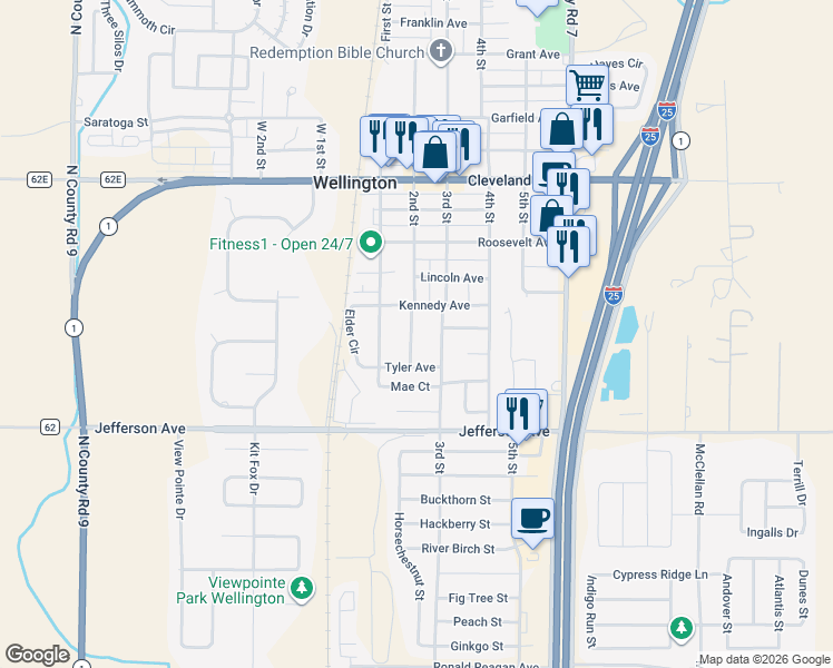 map of restaurants, bars, coffee shops, grocery stores, and more near 7850 2nd Street in Wellington