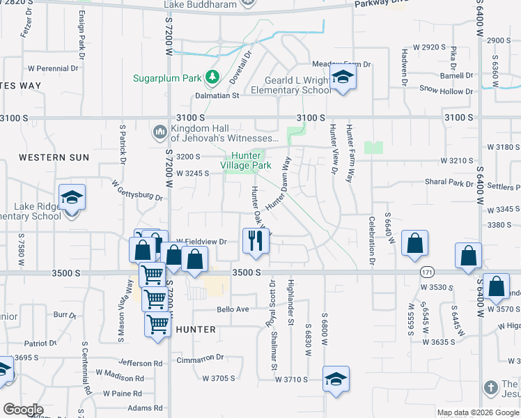 map of restaurants, bars, coffee shops, grocery stores, and more near 6968 Hunter Dawn Way in West Valley City