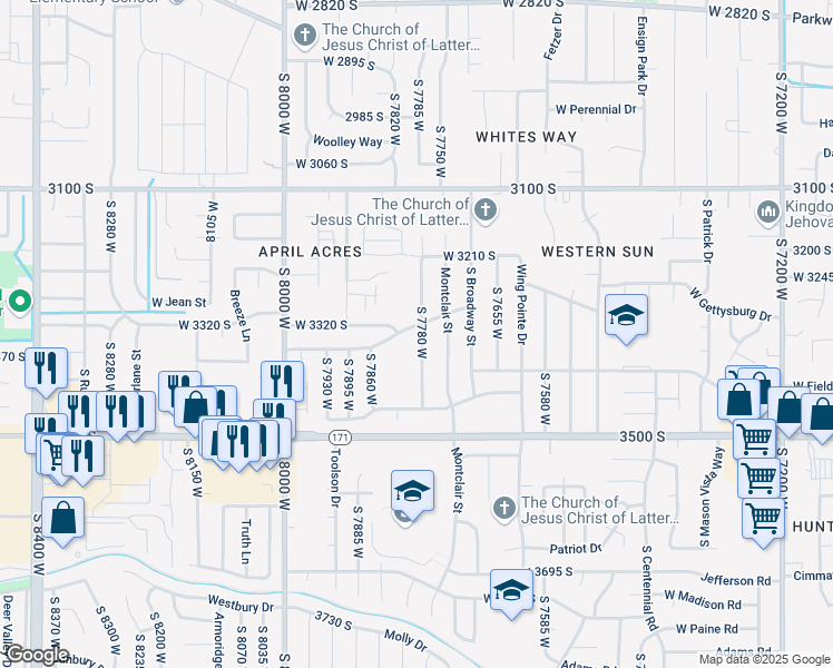 map of restaurants, bars, coffee shops, grocery stores, and more near 3330 South 7780 West in Magna