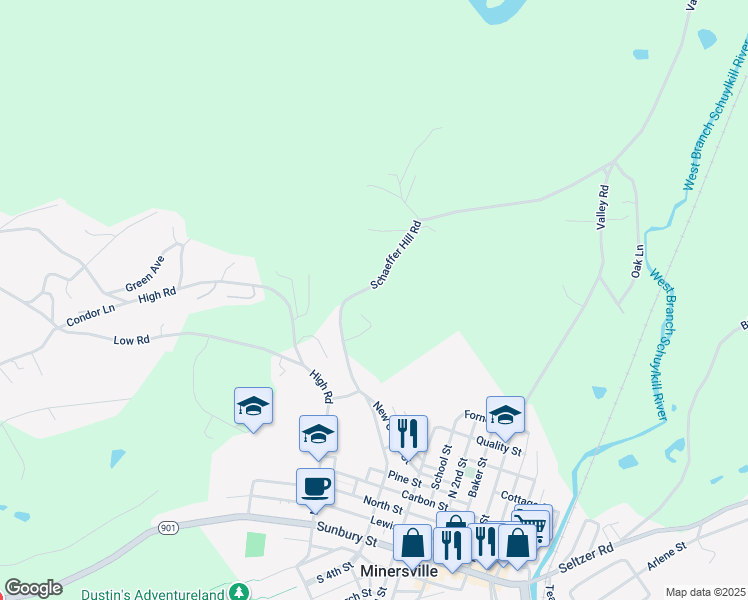 map of restaurants, bars, coffee shops, grocery stores, and more near 60 Schaeffer Hill Road in Pottsville
