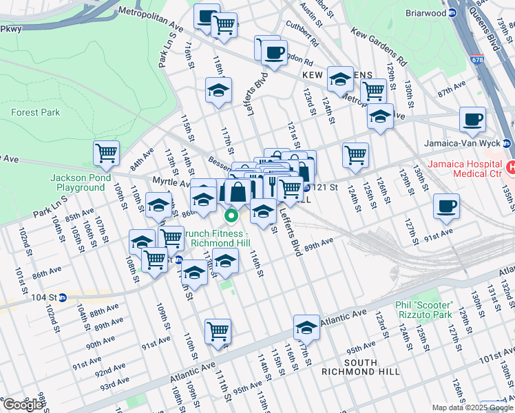 map of restaurants, bars, coffee shops, grocery stores, and more near in Queens