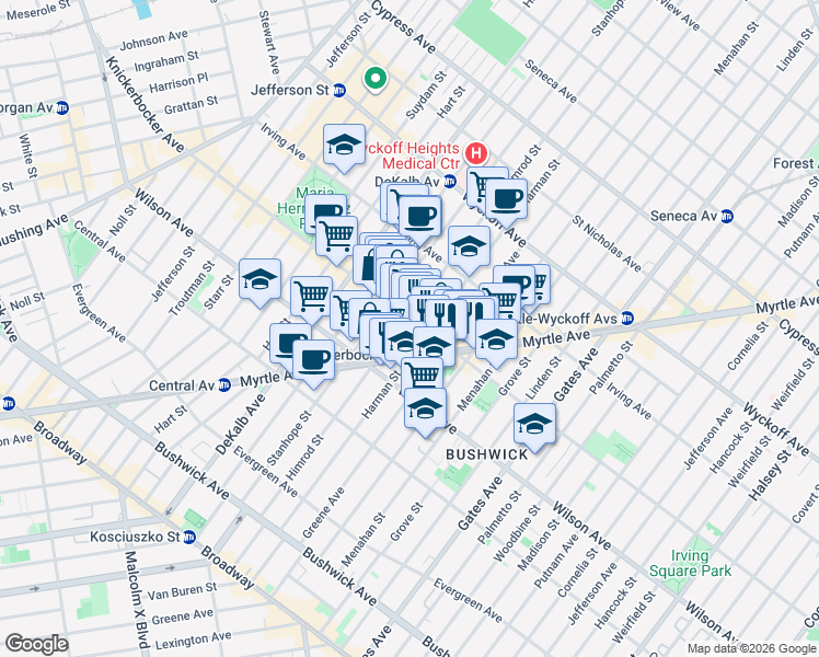 map of restaurants, bars, coffee shops, grocery stores, and more near in Brooklyn