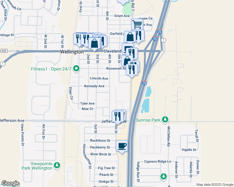 map of restaurants, bars, coffee shops, grocery stores, and more near 7856 4th Street in Wellington