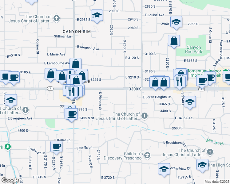 map of restaurants, bars, coffee shops, grocery stores, and more near 2532 3300 South in Salt Lake City