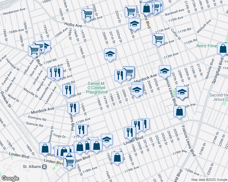 map of restaurants, bars, coffee shops, grocery stores, and more near in Queens