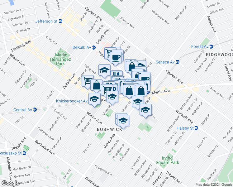 map of restaurants, bars, coffee shops, grocery stores, and more near in Brooklyn