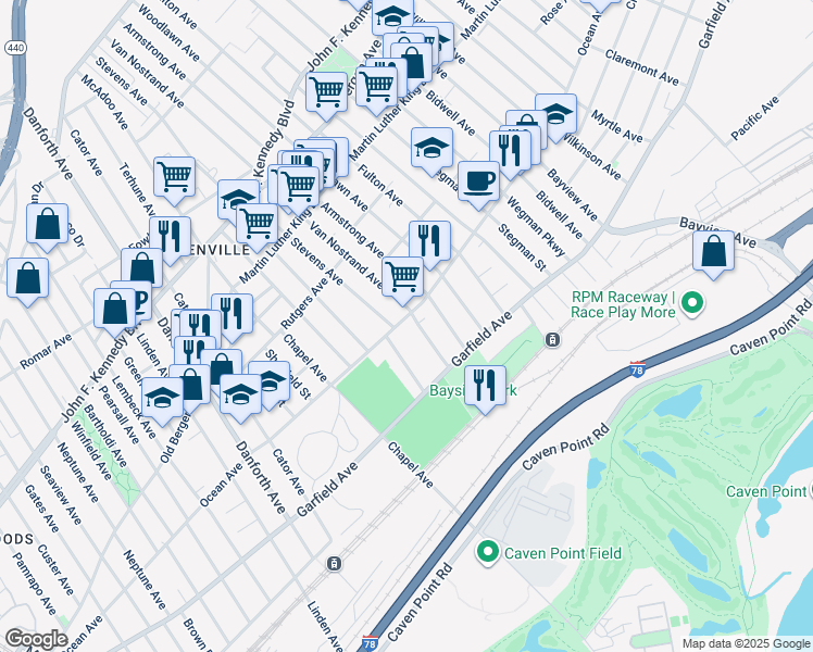 map of restaurants, bars, coffee shops, grocery stores, and more near 369 Ocean Avenue in Jersey City