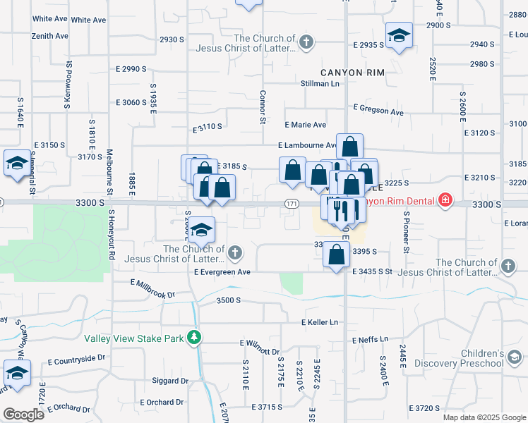 map of restaurants, bars, coffee shops, grocery stores, and more near 2154 E 3300 S in Salt Lake City