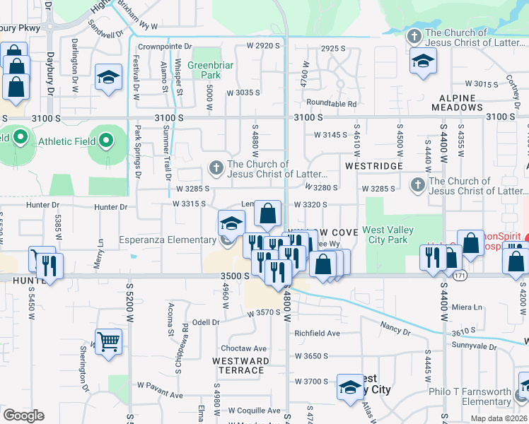map of restaurants, bars, coffee shops, grocery stores, and more near 3341 Mindy Circle in Salt Lake City